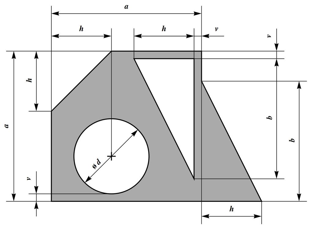 ábra A vizsgált keresztmetszet a b h v d 0 8 4 05 5 táblázat A keresztmetszet geometriai adatai mm-ben Feladat Az ábrán vázolt keresztmetszet vízszintes és függőleges súlyponti tengelyeire, valamint