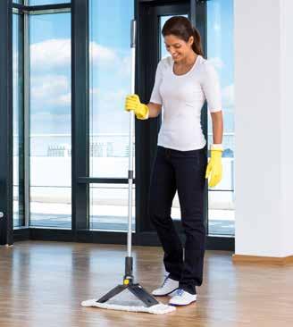 DIÓHÉJBAN TOOLS PADLÓTISZTÍTÁS VERMOP Egyszerű felhelyezés A tartó a V-alaknak köszönhetően könnyen bevezethető a mopzsebekbe Ergonómikus munkavégzés A tartó kinyitása nyomógombbal és a mop levétele