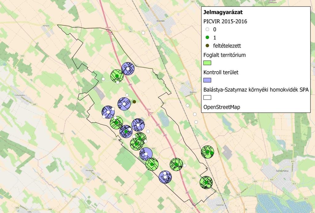 csak egy az egyik pontot használtuk fel. Ezek alapján összesen 8 foglalt és 7 kontroll területen végeztük a felméréseket (5. ábra). 5.