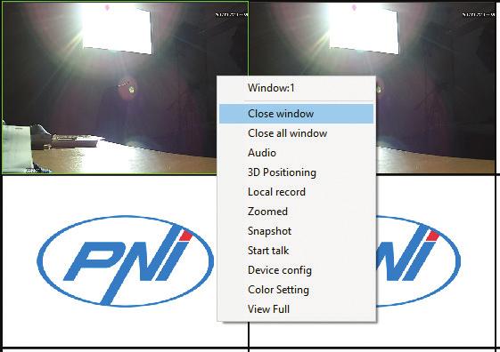 Close window: zárja be a kiválasztott csatornát Close all windows: bezárja az összes csatornát Audio: aktiválja a kiválasztott csatorna hangját Megjegyzés : A kamerának audió vételezési funkciója