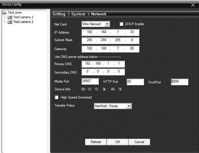 paramétereket : IP, subnet mask, gateway, port stb.