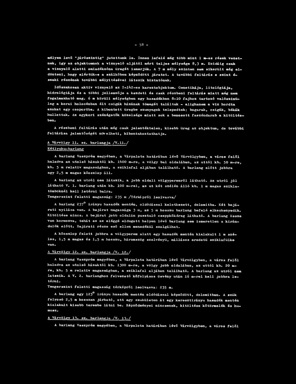 - 58 - mélyen levé "járószintig" jutottunk le. Innen lefelé még több mint 1 m-es rések vezetnek, igy az objektumnak a víznyelő aljától mért teljes mélysége 8,3 m.