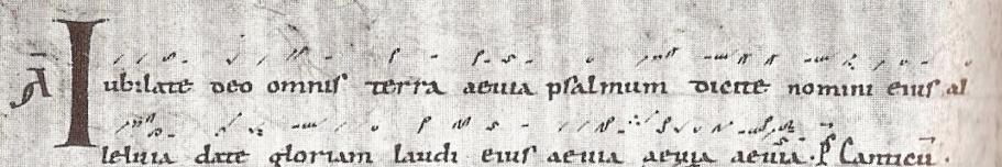 A deo fölött artikulált pes; az omnis, terra, alleluja fölött cephalicus, az alleluia fölött szélesen artikulált torculus.