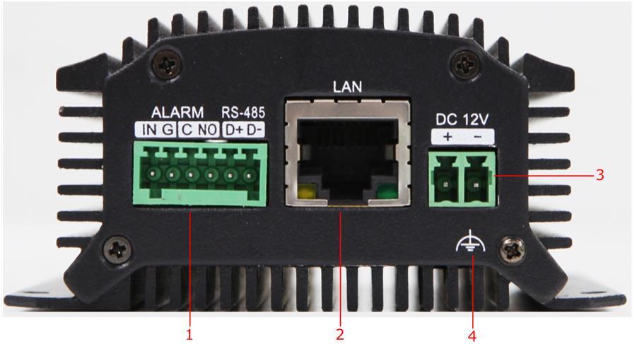 BE/RIASZTÁS KI 2 LAN (10M/100Mbps adaptív Ethernet interfész, PoE) 3 12 VDC 4