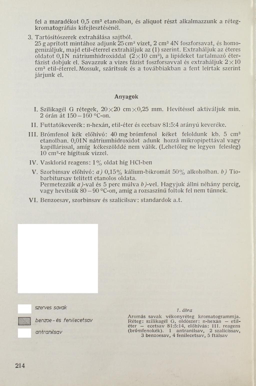 fel a maradékot 0,5 cm3 etanolban, és aliquot részt alkalmazzunk a rétegkromatográfiás kifejlesztésénél. 3. Tartósítószerek extrahálása sajtból.