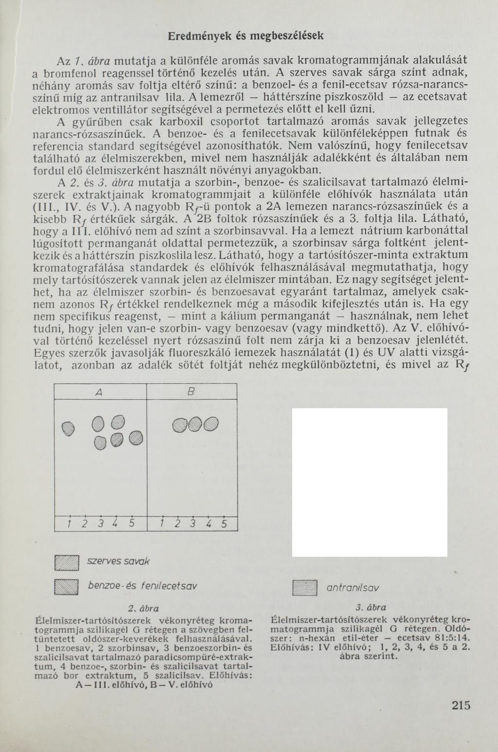 Eredmények és megbeszélések Az 7. ábra mutatja a különféle aromás savak kromatogrammjának alakulását a bromfenol reagenssel történő kezelés után.