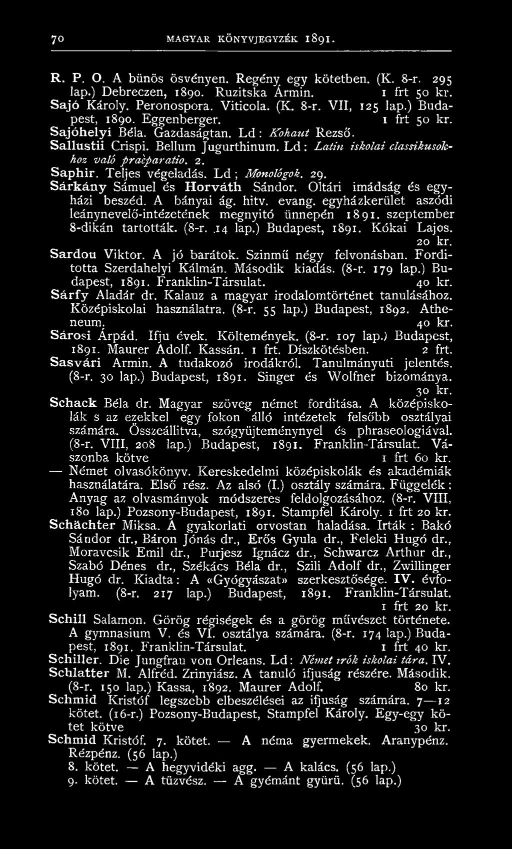 Teljes végeladás. L d ; Monológok. 29. Sárkány Sámuel és Horváth Sándor. Oltári imádság és egyházi beszéd. A bányai ág. hitv. evang.