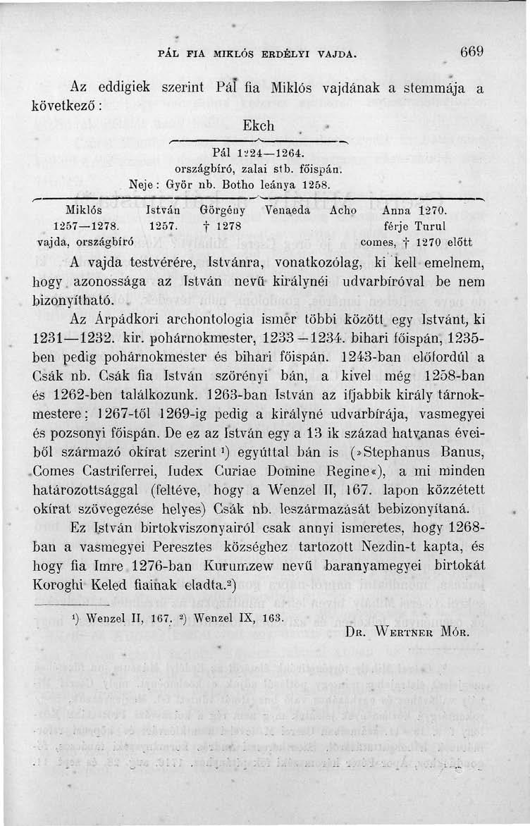 PÁL PIA MIKLÓS ERDÉLYI VAJDA. 669 Az eddigiek szerint Pál fia Miklós vajdának a stemmája a következő: Ekch,. Pál 1224 1264. országbíró, zalai stb. főispán. Neje : Győr nb. Botho leánya 1258.