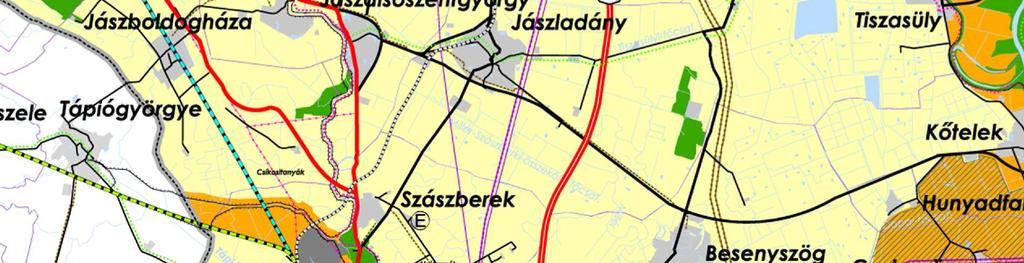 melléklete (Térségi szerkezeti terv) alapján Jászladány közigazgatási területe nagyrészt