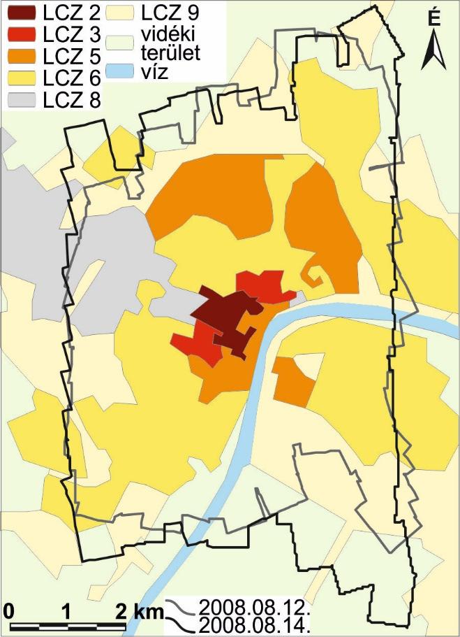 A területi átlagolás a Lelovics Gál-módszer alapján kapott LCZ térkép alapján készült, amelyen belül a mérési területet a 3.11. ábra mutatja.