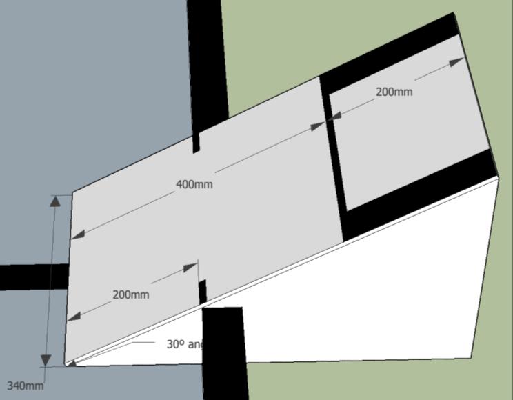 Adagolócsúszda Az Adagolócsúszda egy 340 mm széles és 600 mm hosszú rámpa, amely a padlóval 30 fokos szöget zár be.