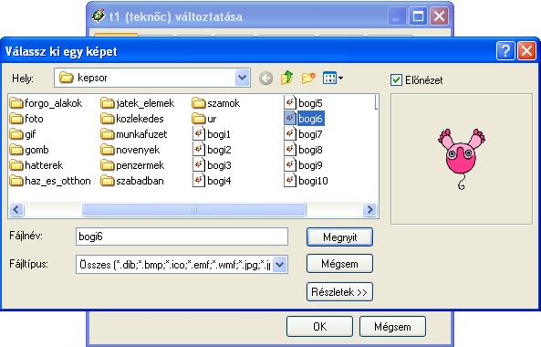 A képválasztó ablakból kiválaszthatjuk a teknőc alakjának szánt képet, mely bármilyen szabványos képformátumú kép lehet.