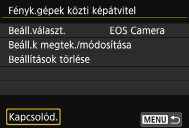 Újracsatlakozás A fényképezőgép csak olyan fényképezőgéphez tud újracsatlakozni, amelyhez már regisztrálva vannak a kapcsolat beállításai. 1 2 Válassza ki a [Wi-Fi funkció] beállítást.