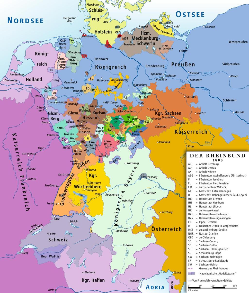 A Rajnai Szövetség 1806 Forrás: http://upload.wikimedia.