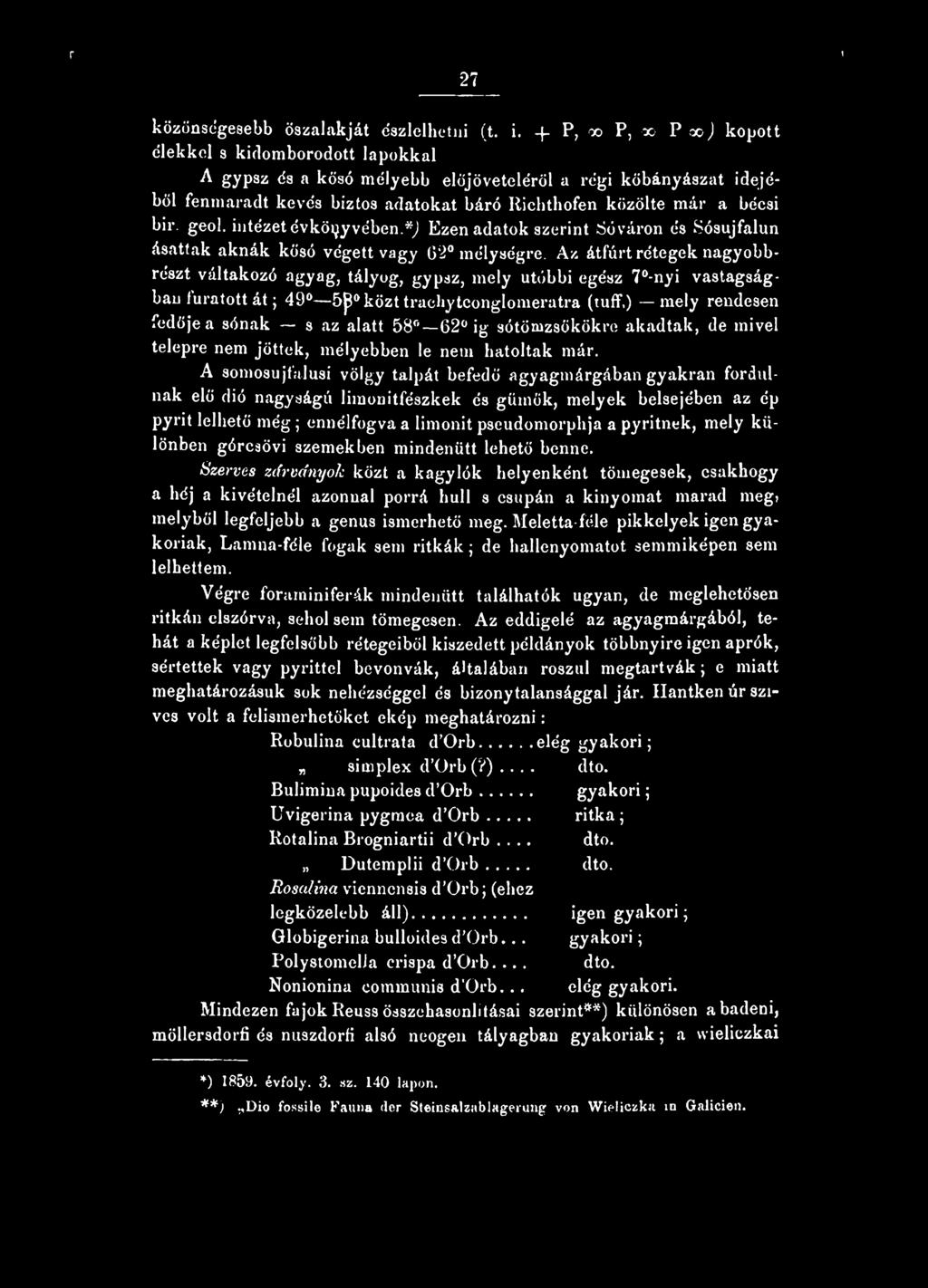 geol. intézet évkönyvében.*,) Ezen adatok szerint Só váron és Sósujfalun ásattak aknák kősó végett vagy 02 mélységre.