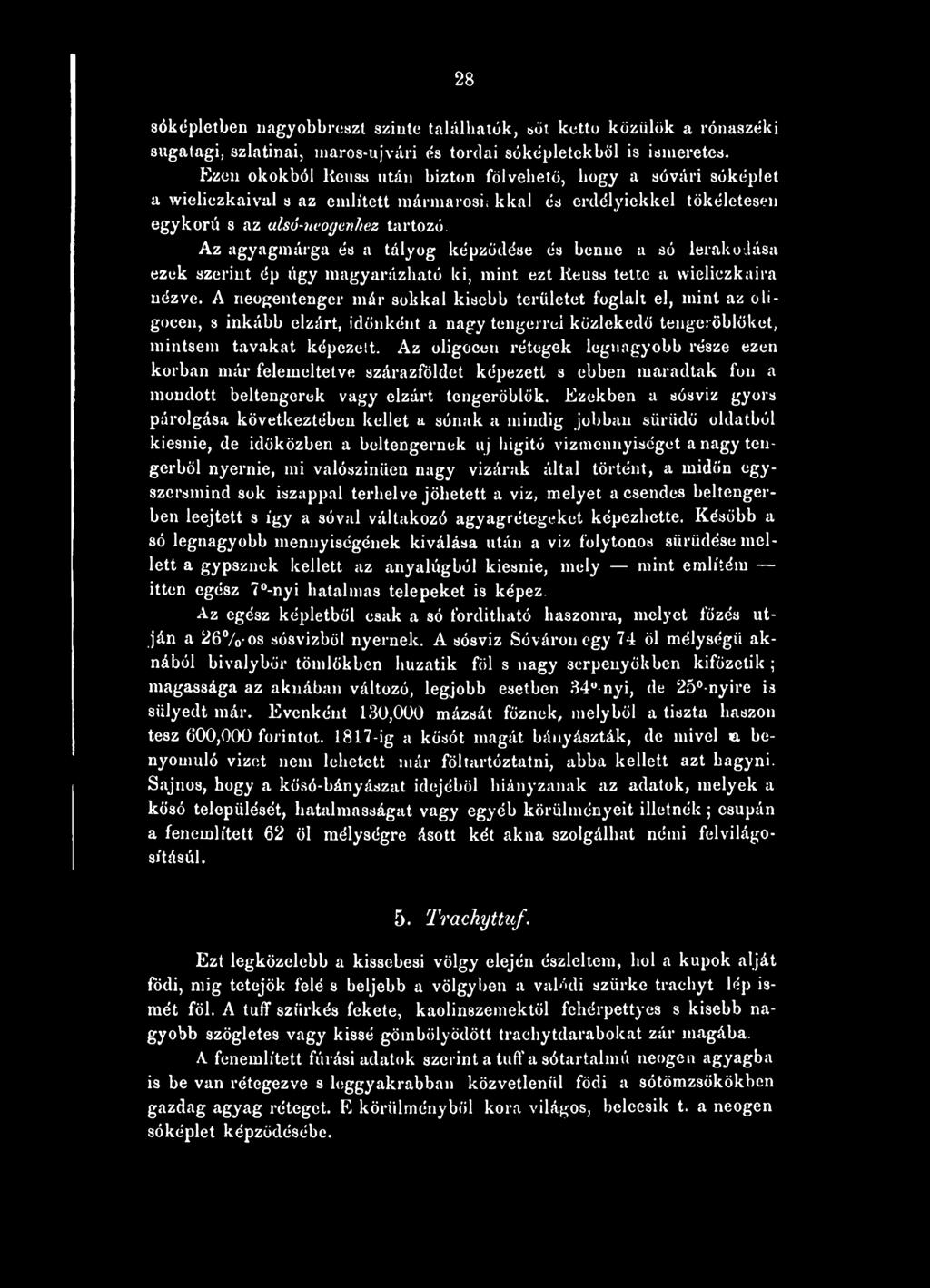 Az agyagmárga és a tályog képződése és benne a só lerakodása ezek szerint ép úgy magyarázható ki, mint ezt Reuss telte a wieliezkaira nézve.