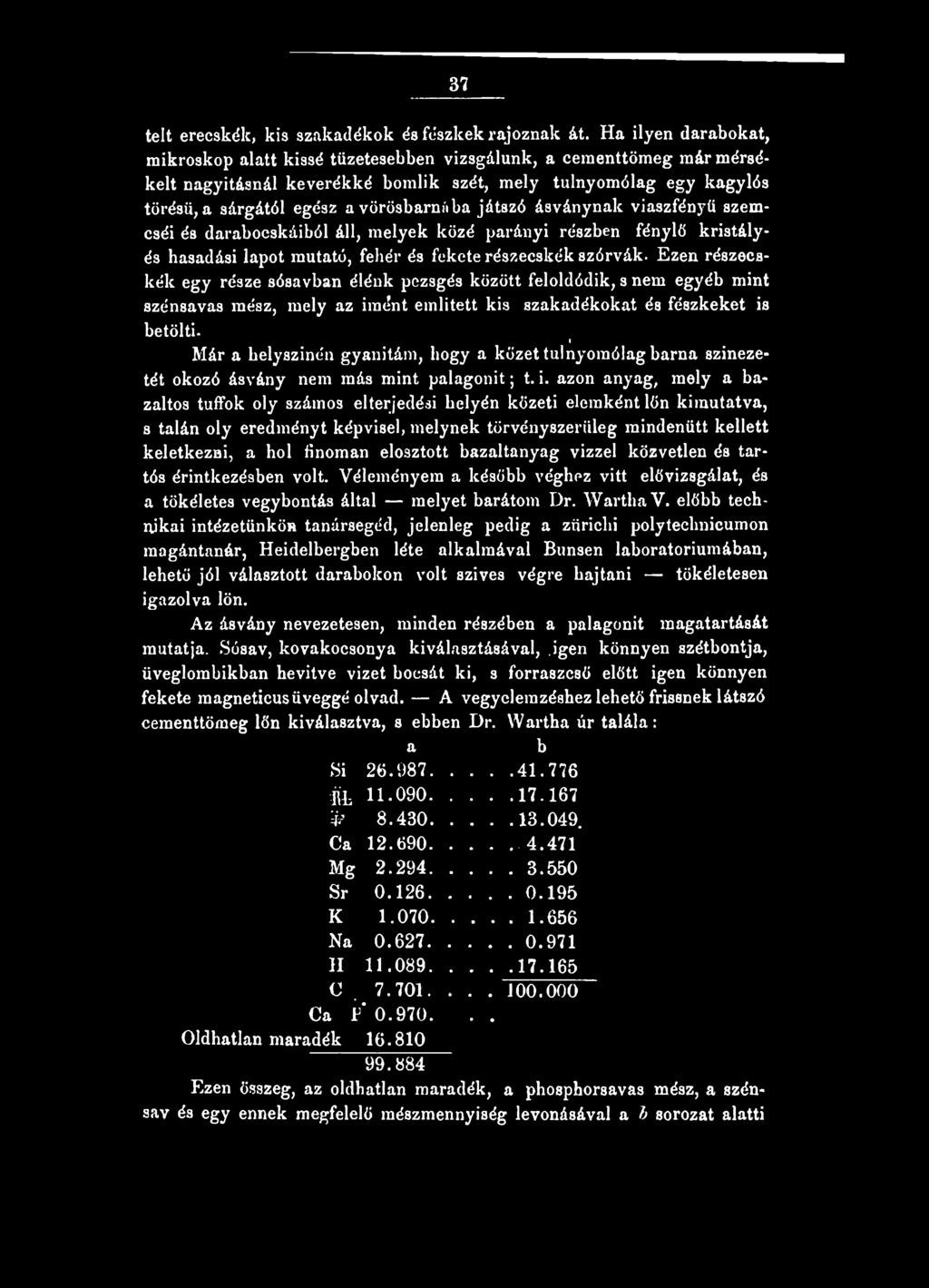 I Már a helyszínén gyanitám, hogy a közét tulnyomólag barna szinezetét okozó ásvány nem más mint palagonit; t. i.
