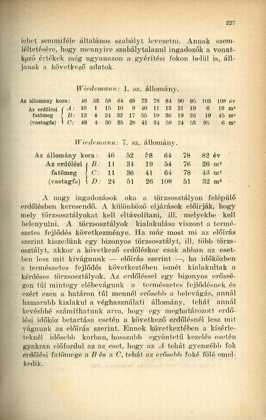 tehet semmiféle általános szabályt levezetni. Annak szemléltetésére, hogy mennyire szabálytalanul ingadozók a vonatkozó értékek még ugyanazon a gyérítést fokon belül is, álljanak a következő adatok.