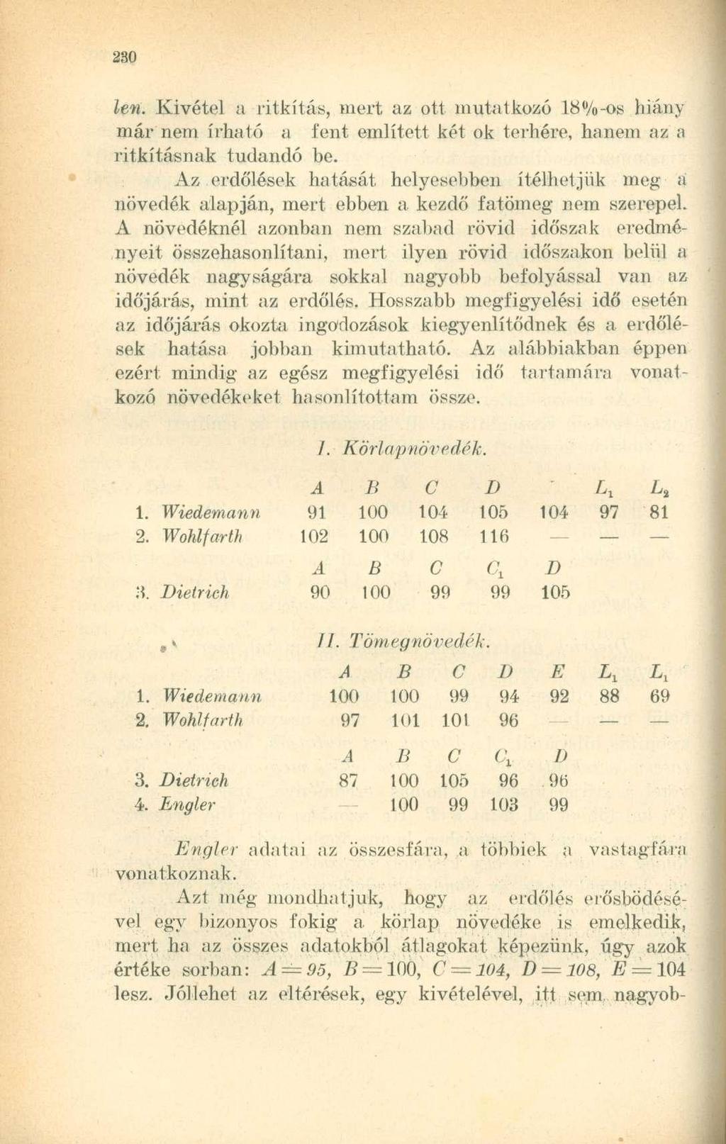 len. Kivétel a ritkítás, inert az ott mutatkozó 18%-os hiány már nem írható a fent említett két ok terhére, hanem az a ritkításnak tudandó be.