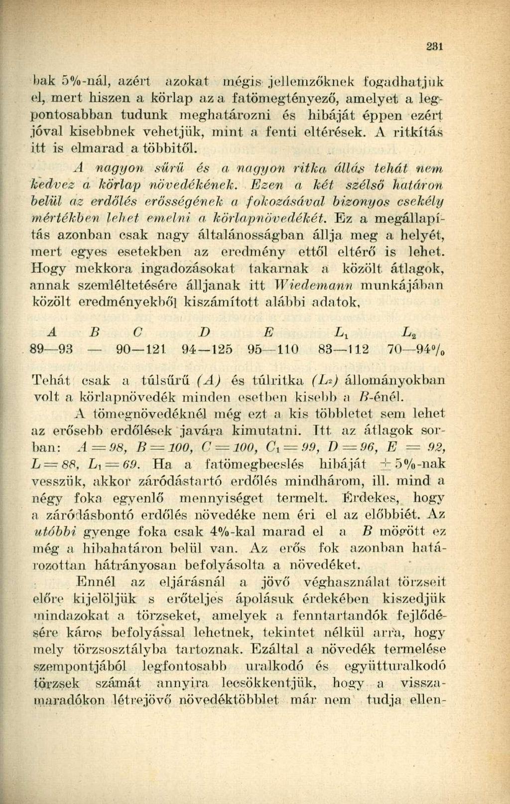 bak 5%-nál, azért azokat mégis jellemzőknek fogadhatjuk el, mert hiszen a körlap az a fatömegtényező, amelyet a legpontosabban tudunk meghatározni és hibáját éppen ezért jóval kisebbnek vehetjük,