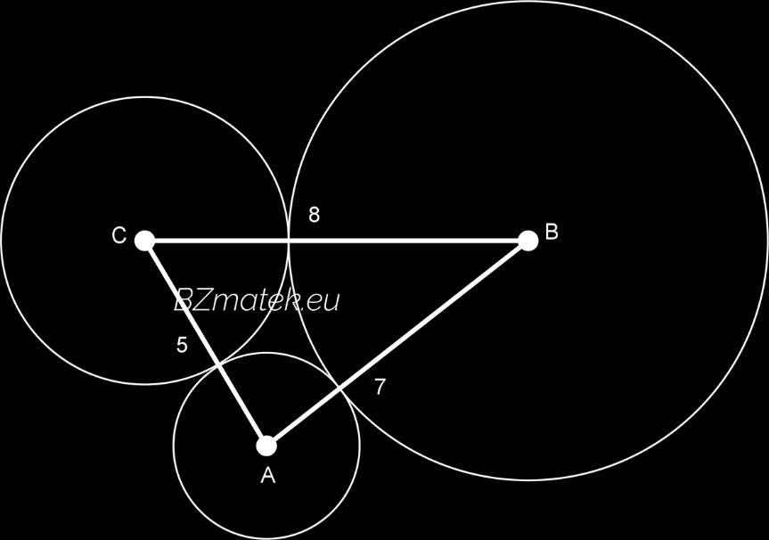40. Három egymást páronként kívülről érintő kör sugara 2 cm, 3 cm és 5 cm. Határozd meg a három kör közötti síkidom területét!
