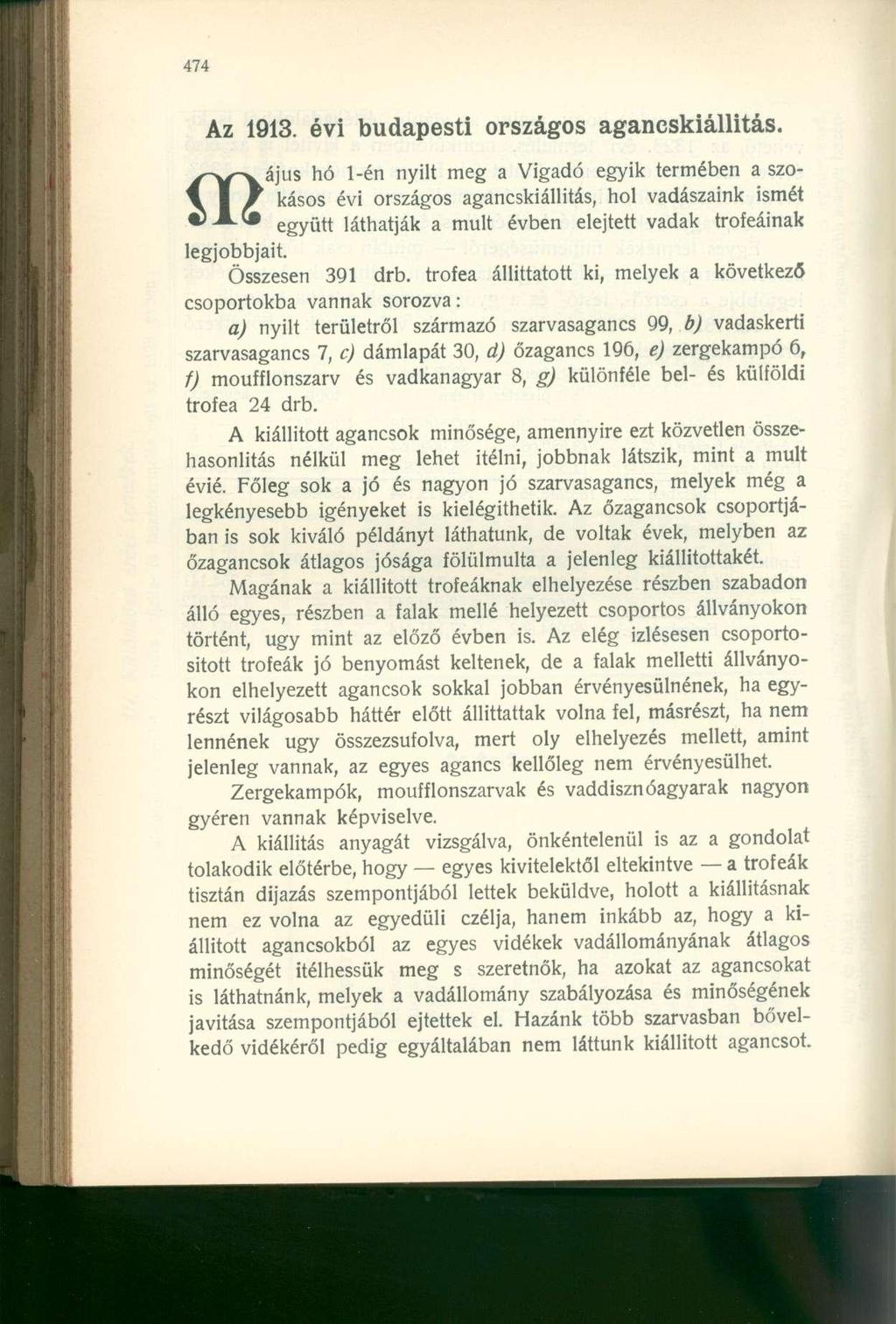 Az 1913. évi budapesti országos agancskiállitás.