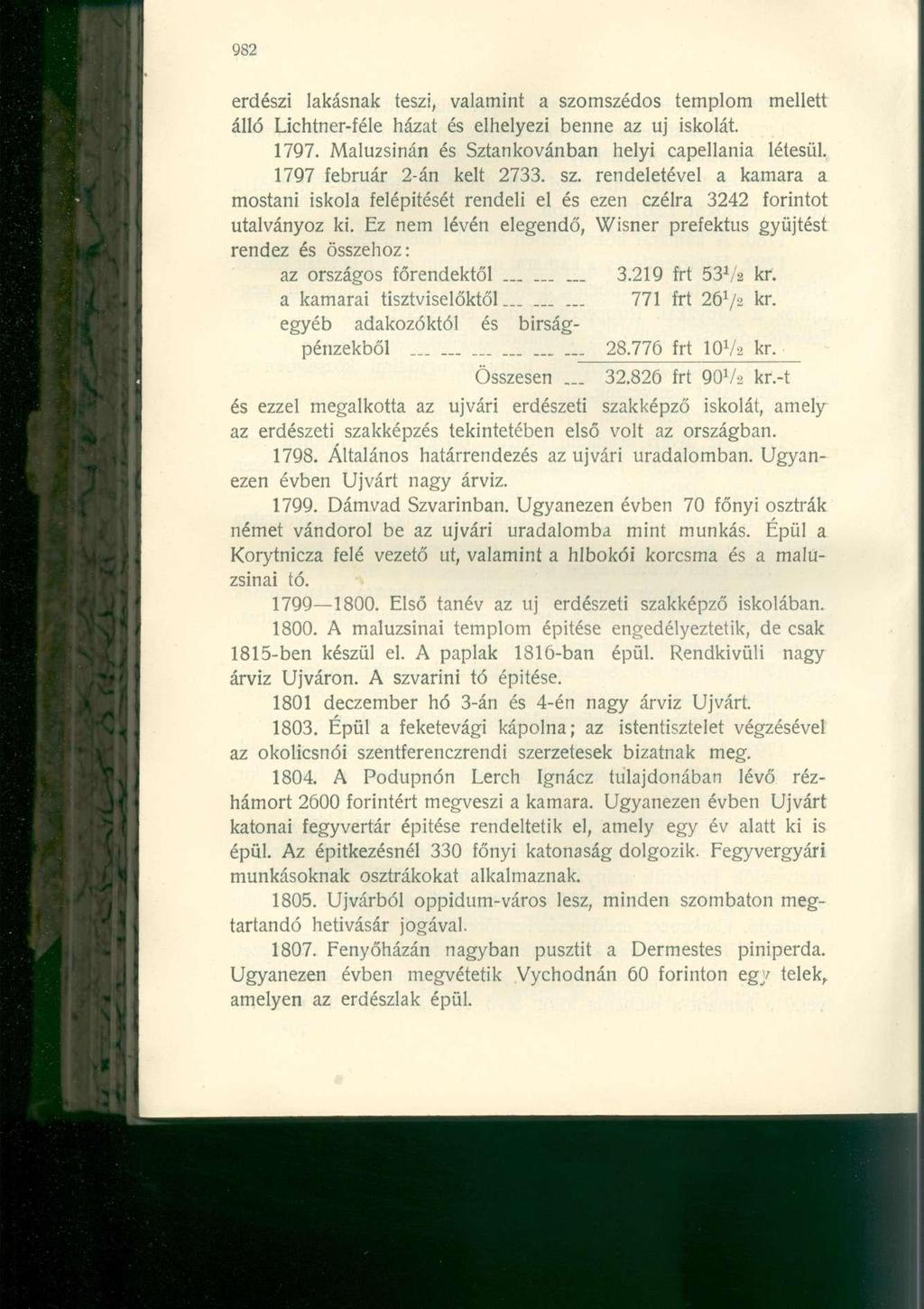 erdészi lakásnak teszi, valamint a szomszédos templom mellett álló Lichtner-féle házat és elhelyezi benne az uj iskolát. 1797. Maluzsinán és Sztankovánban helyi capellania létesül.