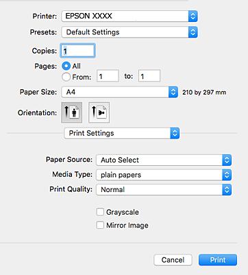 Nyomtatás Nyomtatás a nyomtató-illesztőprogram segítségével Mac OS rendszerben A nyomtatás alapjai A műveletek az adott alkalmazástól függően eltérnek.