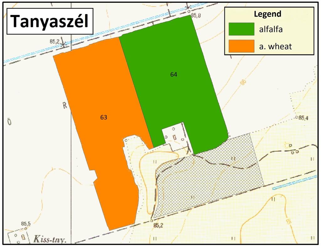 1.A ábra Tanyaszél lucernatáblán megvalósult kezelések 2013-2014-ben/ Overview of Tanyaszél field in 2013-2014. 1.