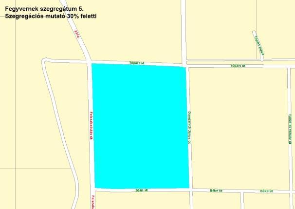 66 10. térkép: Az 5. számú veszélyeztetett terület térképe Forrás: 2011. évi népszámlálás, KSH. A területen található lakások száma 35, ennek 22,9%-a alacsony komfort fokozatú.