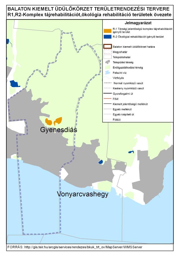 Térségi jelentőségű komplex tájrehabilitációt igénylő terület övezete (R- 1), Ökológiai rehabilitációt igénylő terület övezete (R-2) Az R-1 övezet a felhagyott kőbányáknak megfelelően (figyelembe