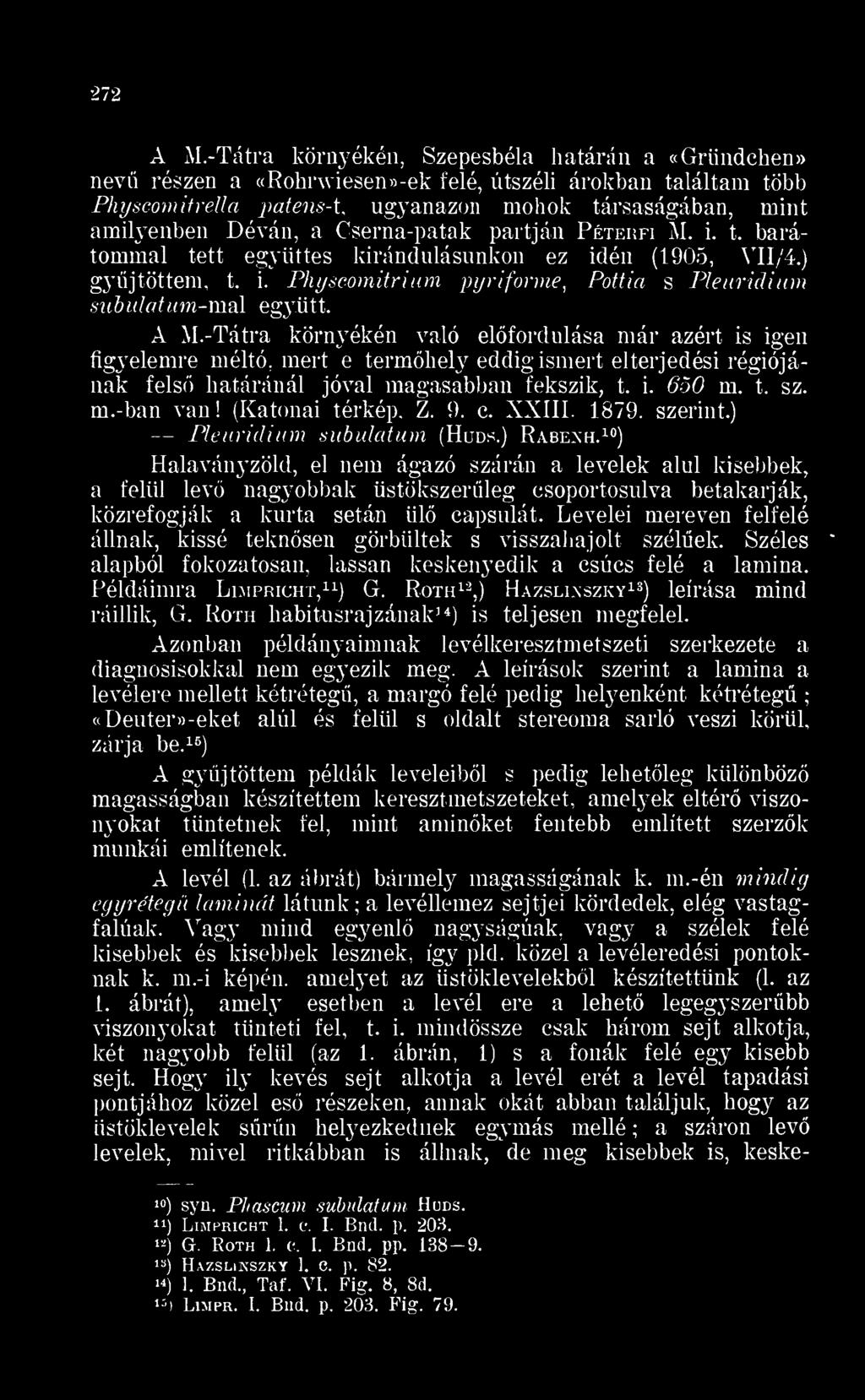 Cserna-patak partján Péterfi M. i. t. barátommal tett együttes kirándulásunkon ez idén (1905, VII/4. gyjtöttem, t. i. Physcomitrium pyriforme, Pottia s Pleuridium subidatum-mai együtt. A M.