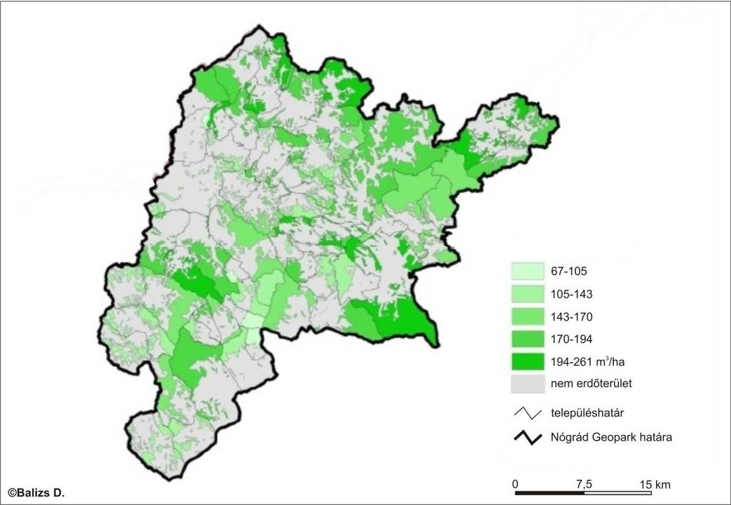 3. ábra: Élőfa-állomány a Novohrad Nógrád Geopark magyarországi területén Forrás: saját szerkesztés KORENCSÁK et al.