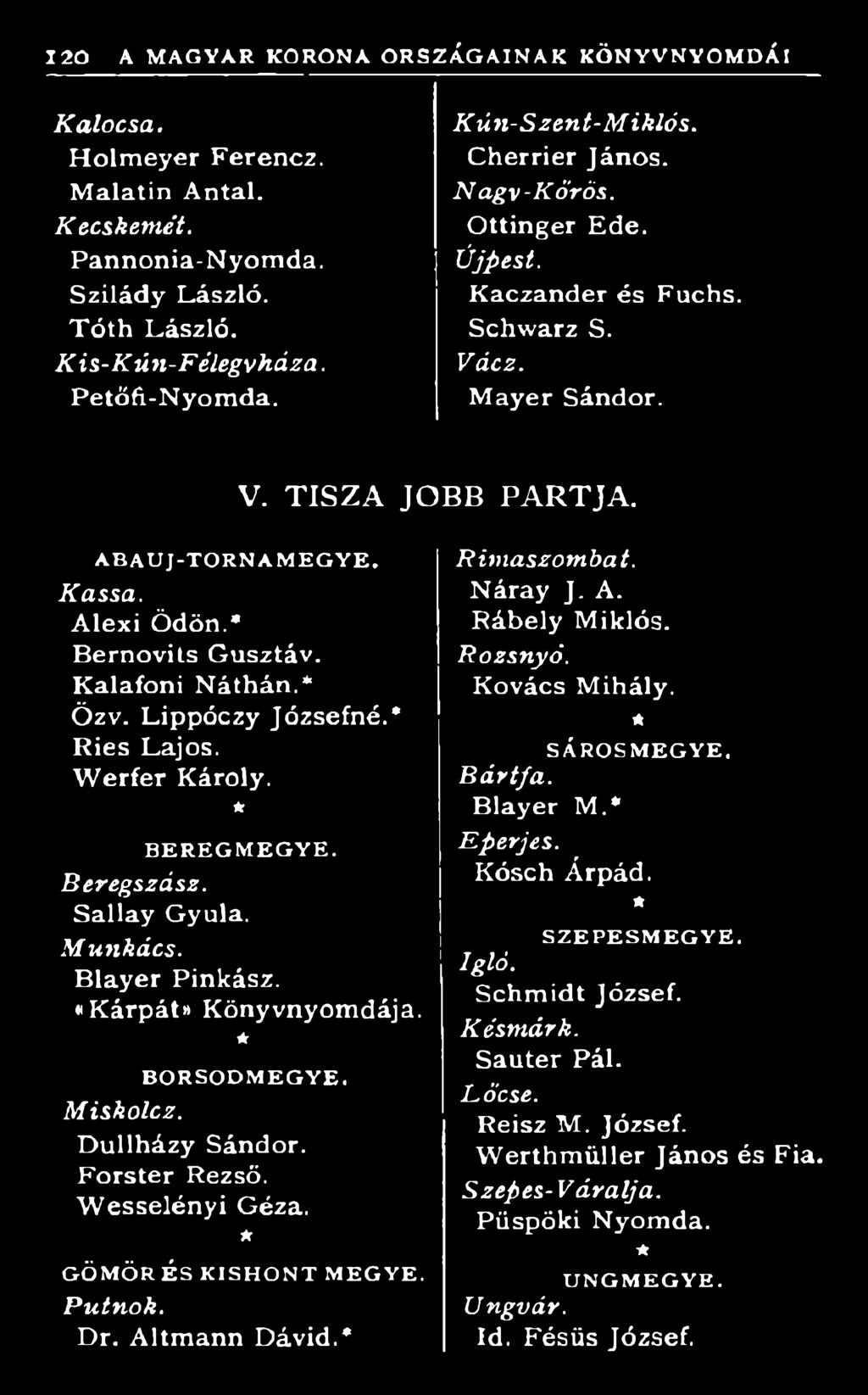 G Ö M Ö R É S K IS H O N T M E G Y E. P u tn o k. Dr. Altm ann Dávid. R im a szo m b a t. N áray J. A. R ábely M iklós. R o zsn y ó. Kovács M ihály. S Á R O S M E G Y E. B á r tfa.