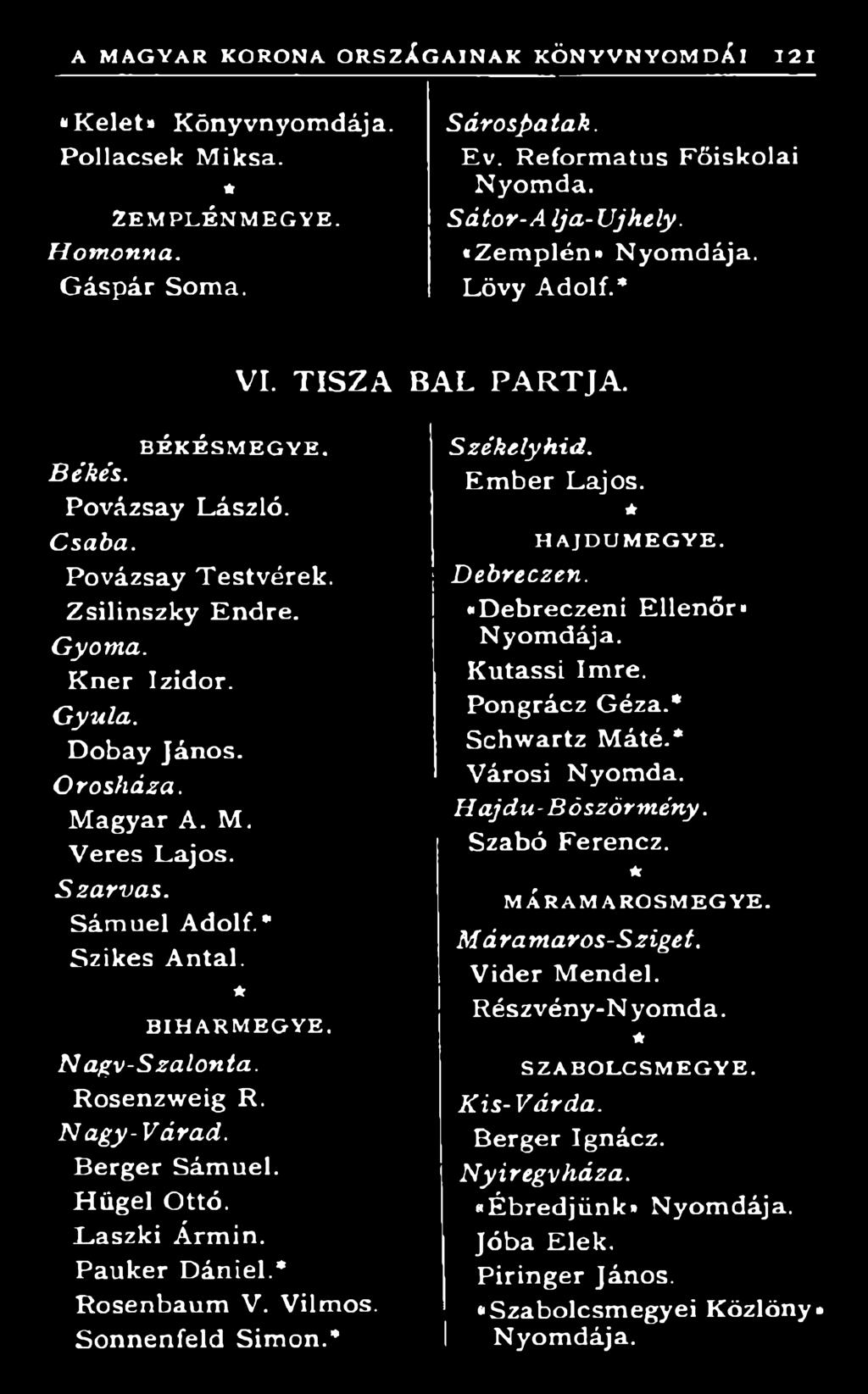 H A JD U M E G Y E. D eb r e c z en. D ebreczeni Ellenőr Nyom dája. Kutassi Imre. Pongrácz Géza. Schwartz Máté. Városi Nyomda. H a jd u - B ö s z örm én y. Szabó Ferencz.