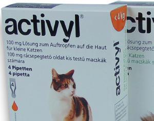 Kiszerelés: 1 1 pipetta, 3 1 pipetta, 10 1 pipetta ACTIVYL rácsepegtető oldat macskák számára ACTIVYL 100 mg rácsepegtető oldat kis testű macskák számára