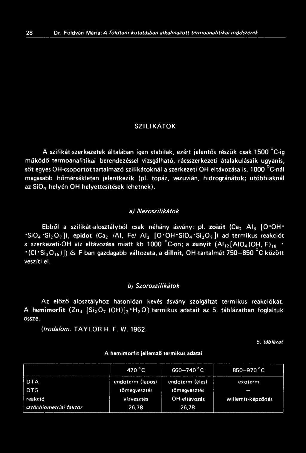 termoanalitikai berendezéssel vizsgálható, rácsszerkezeti átalakulásaik ugyanis, sőt egyes OH-csoportot tartalmazó szilikátoknál a szerkezeti OH eltávozása is, 1000 C-nál magasabb hőmérsékleten