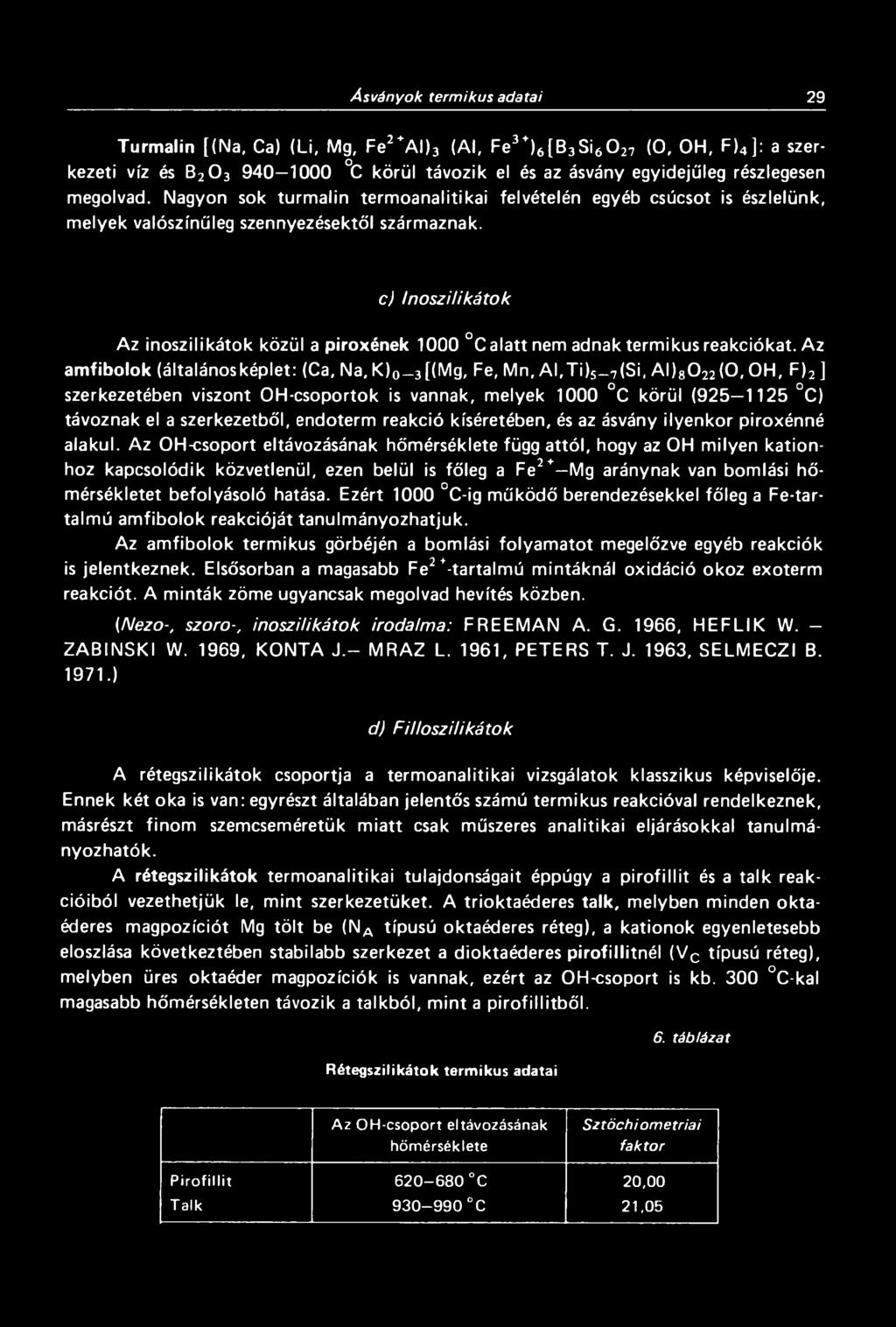 c) Inoszilikátok Az inoszilikátok közül a piroxének 1000 C alatt nem adnak termikus reakciókat.