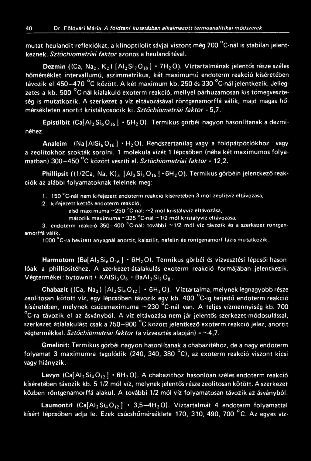 Víztartalmának jelentős része széles hőmérséklet intervallumú, aszimmetrikus, két maximumú endoterm reakció kíséretében távozik el 450 470 C között. A két maximum kb. 250 és 330 C-nál jelentkezik.