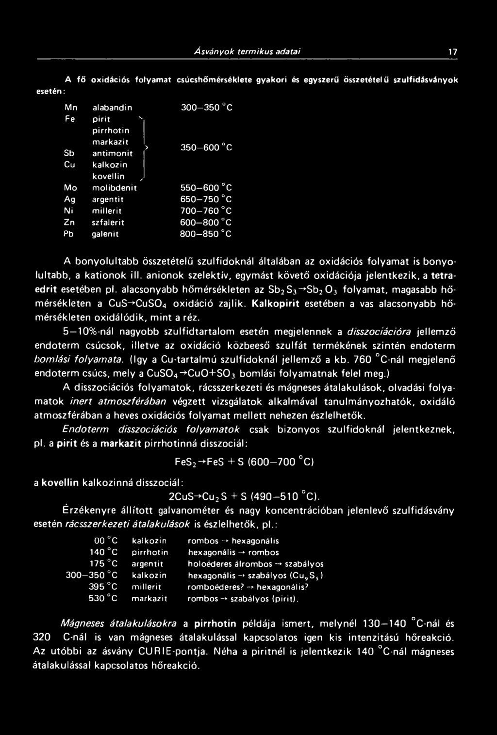összetételű szulfidoknál általában az oxidációs folyamat is bonyolultabb, a kationok ill. anionok szelektív, egymást követő oxidációja jelentkezik, a tetraedrit esetében pl.