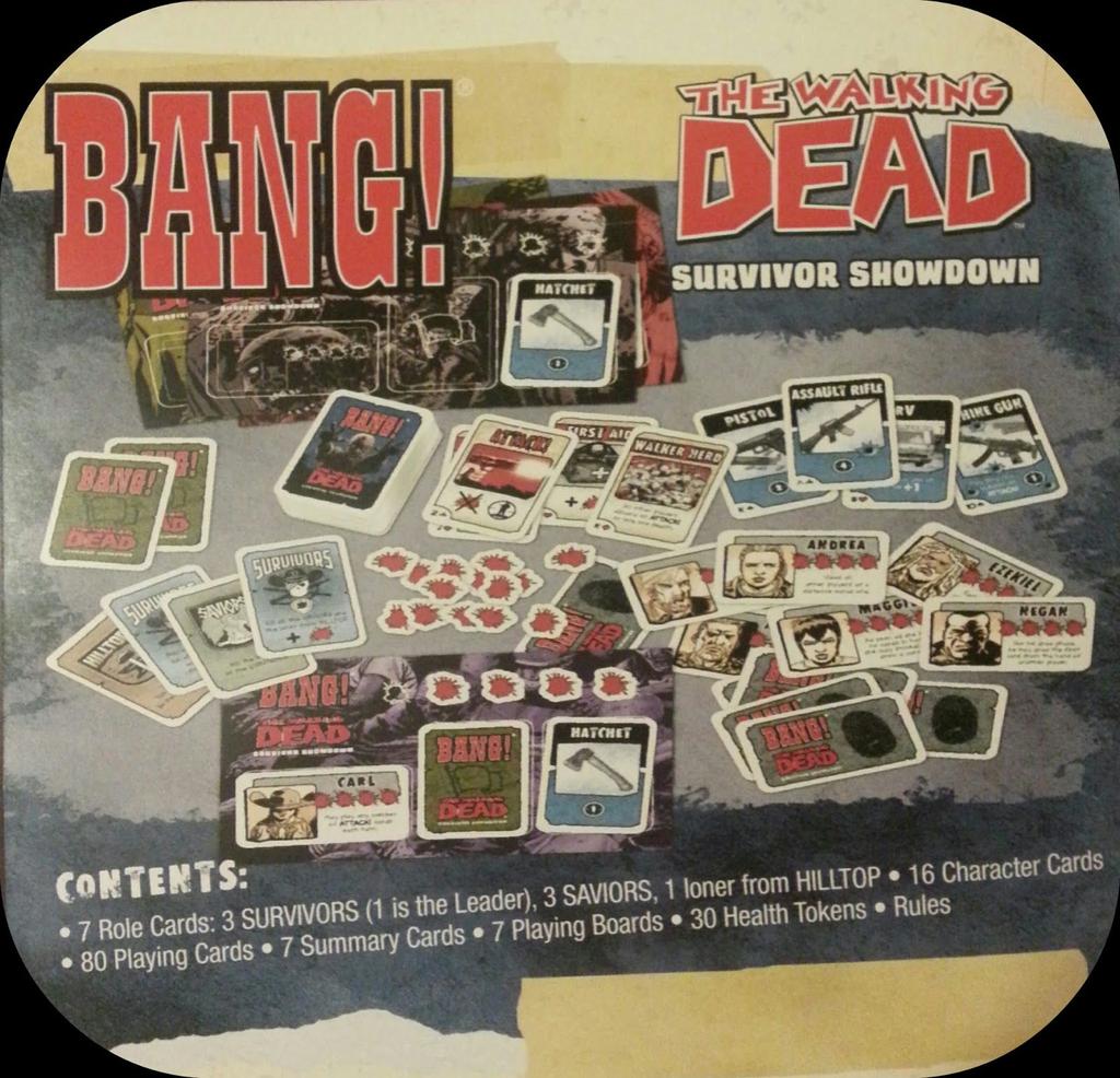 13 éves kortól 4 7 játékos Bang! The Walking Dead Survivor Showdown A Bang! The Walking Dead Survivor Showdown egy szembenálló csoportok között játszódó Lőjük le őket Kártyajáték.