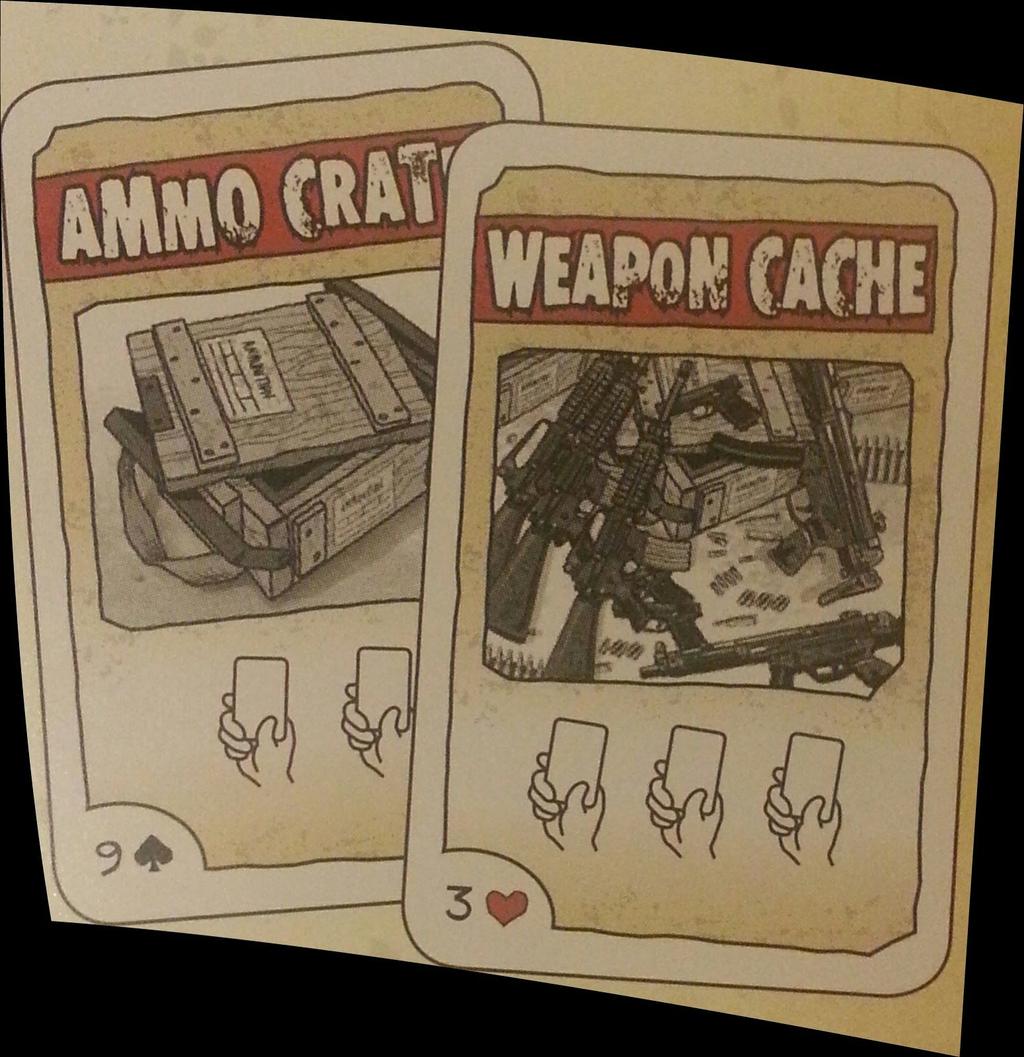 Lőszeres Láda és Pisztoly Tár (Ammo Crate and Weapon Cache) Jel jelentése: Kártyahúzás <Kettőt a Lőszeres Ládával