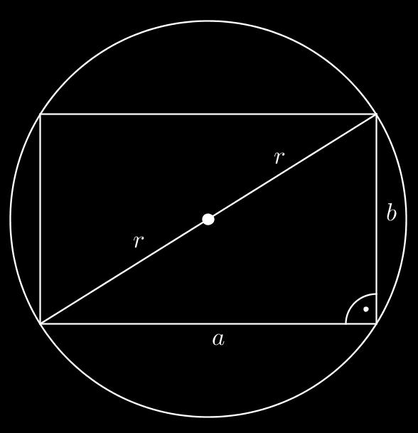 Mekkora a téglalap köré írt körének sugara, ha a téglalap oldalai a és b?