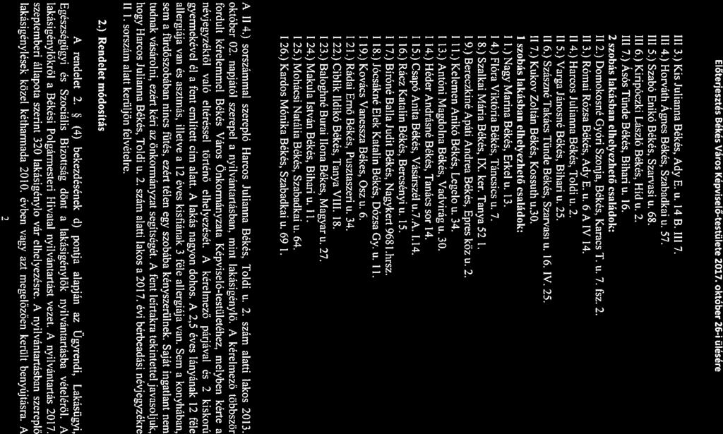 111/3.) Kis Julianna Békés, Ady E. u. 14/B. 111/7. 111/4.) Horváth Agnes Békés, Szabadkai u. 57. 111/5.) Szabó Enikő Békés, Szarvasi u. 68. 111/6.) Kiripóczki László Békés, Híd u. 2. 111/7.) Asós Tünde Békés, Bihari u.
