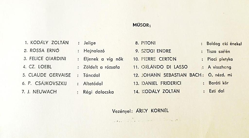 Donkó Ottó énekkari tag a következőképpen számolt be a Szolnok megyei Néplapban a rendezvényről: Nagyszabású hangversenyt adott a kórus: Bach, Mendelsohn, Kodály és Rossa műveivel szerepeltek.