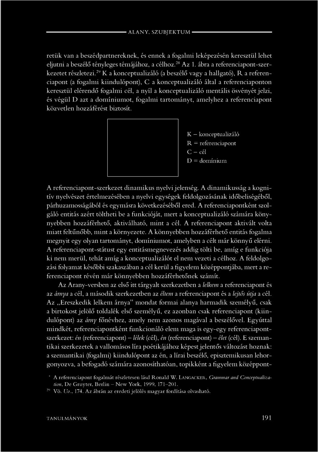 29 K a konceptualizáló (a beszélő vagy a hallgató), R a referenciapont (a fogalmi kiindulópont), C a konceptualizáló által a referenciaponton keresztül elérendő fogalmi cél, a nyíl a konceptualizáló