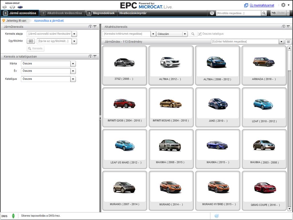 JÁRMŰ AZONOSÍTÁSA A Microcat Live technológiájával működő Nissan EPC a tökéletes alkatrész-értékesítési rendszer. Első lépésként vessen egy pillantást a fő képernyőkre.