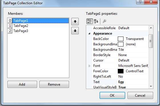 A TabControl (lapvezérlő) komponens - Tulajdonságok: TabPages: a komponens egyes lapjait a TabPages tömb jellemzőn keresztül