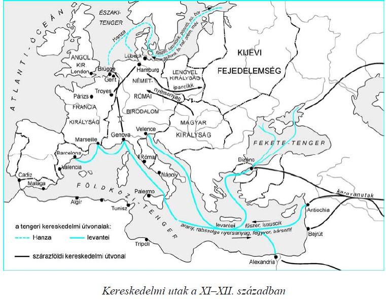 Középszintű rövid választ igénylő feladatok (2005 2017) 1. A feladat a középkori kereskedelemmel kapcsolatos. (K/4) Döntse el a térképvázlathoz kapcsolódó állításokról, hogy igazak vagy hamisak!