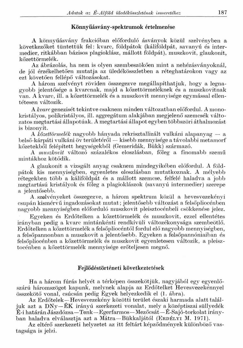 Adatok az E-Alföld üledékösszletének ismeretéhez 187 Könnyűásvány-spektrumok értelmezése A könnyűásvány frakcióban előforduló ásványok közül szelvényben a következőket tüntettük fel: kvarc, földpátok